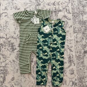 Kate Quinn Green Striped and Camo Rompers